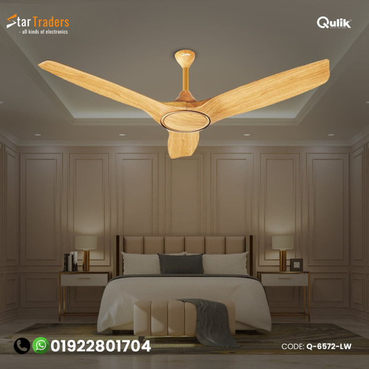 Qulik Aerovane UL 52" Modern Decorative Silent ABS Blade Remote Under Light Ceiling Fan (Light Wood) Q-6572-LW-UL