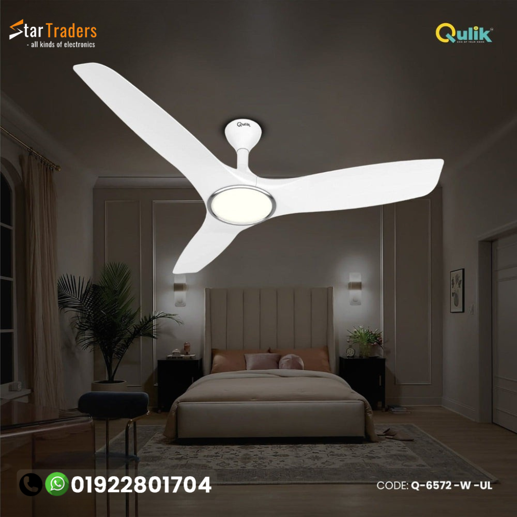 Qulik Aerovane 52" Modern Decorative Silent ABS Blade Remote Ceiling Fan (White Wood) Q-6572-WW