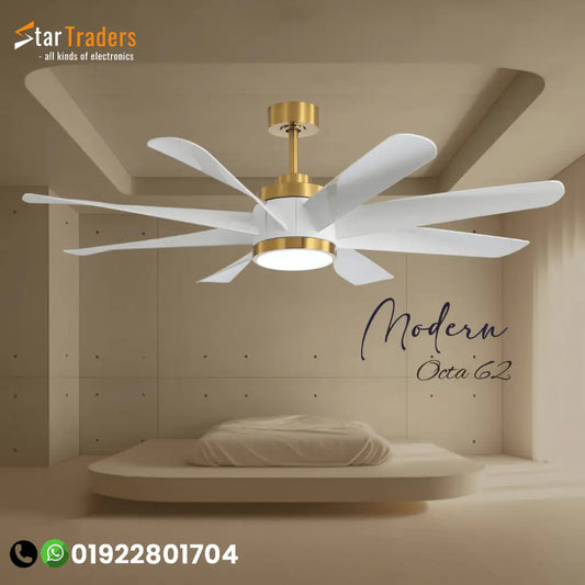 Modern Octa 62" 8-Blade LED Ceiling Fan - Elegant