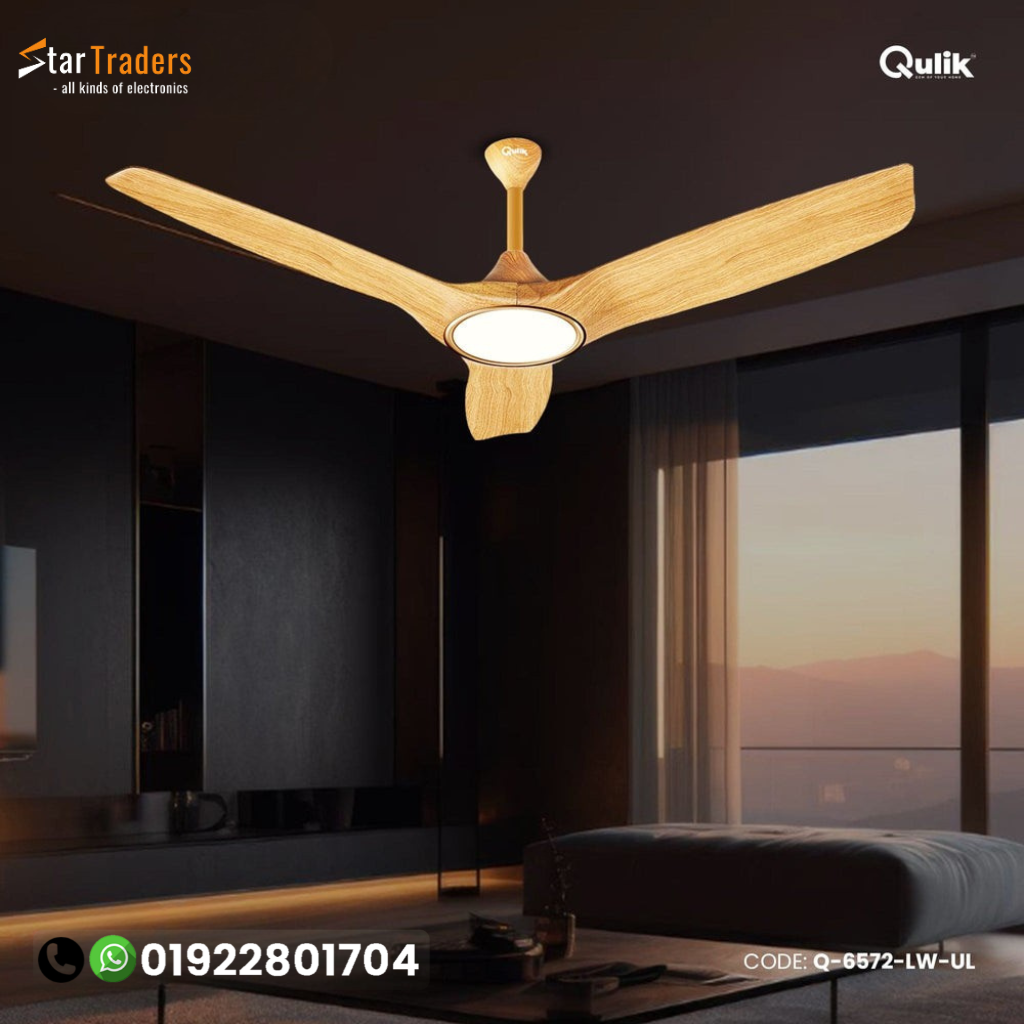 Qulik Aerovane UL 52" Modern Decorative Silent ABS Blade Remote Under Light Ceiling Fan (Light Wood) Q-6572-LW-UL