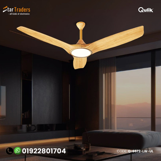 Qulik Aerovane UL 52" Modern Decorative Silent ABS Blade Remote Under Light Ceiling Fan (Light Wood) Q-6572-LW-UL