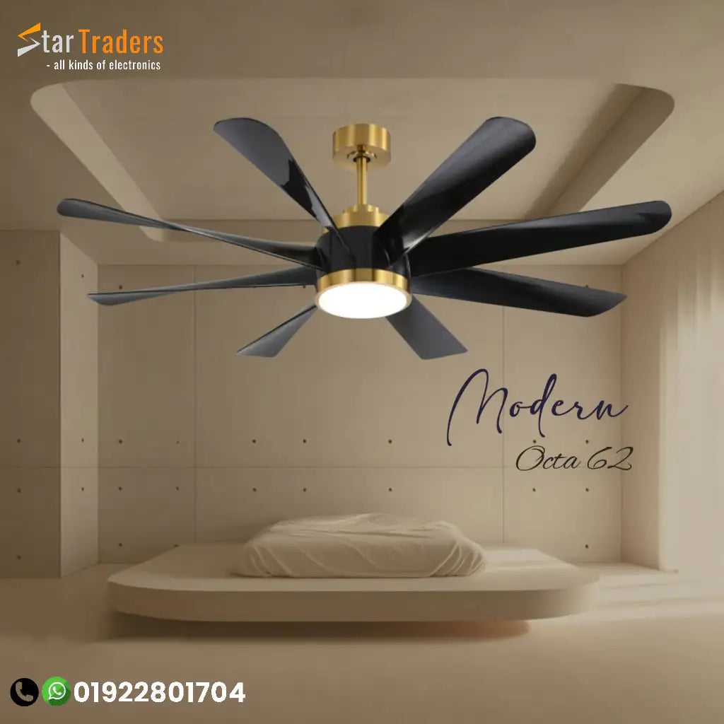 Modern Octa 62" 8-Blade LED Ceiling Fan - Elegant