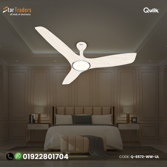 Qulik Aerovane 52" Modern Decorative Silent ABS Blade Remote Ceiling Fan (White Wood) Q-6572-WW
