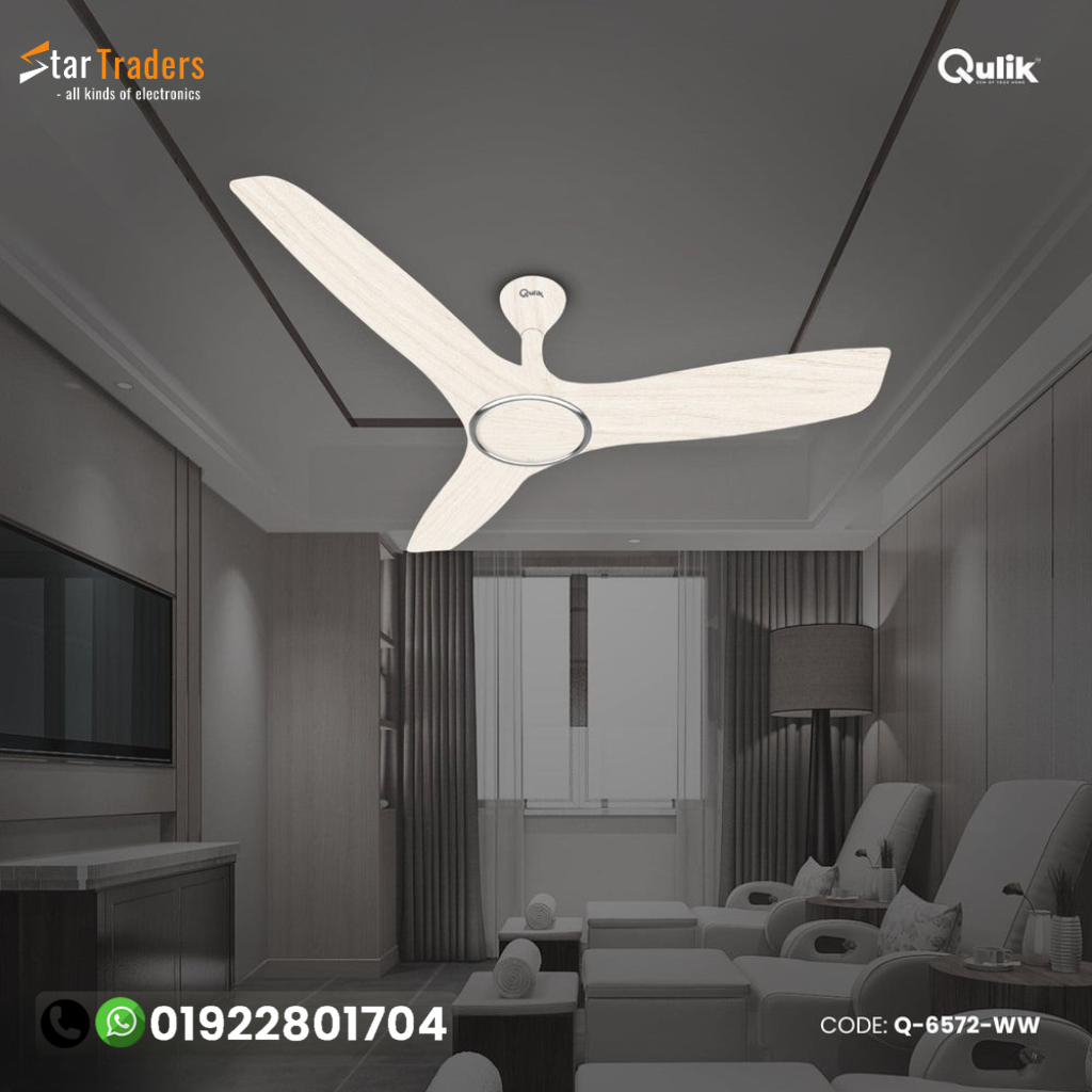 Qulik Aerovane 52" Modern Decorative Silent ABS Blade Remote Ceiling Fan (White Wood) Q-6572-WW