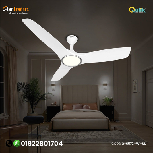 Qulik Aerovane 52" Modern Decorative Silent ABS Blade Remote Ceiling Fan (White Wood) Q-6572-WW
