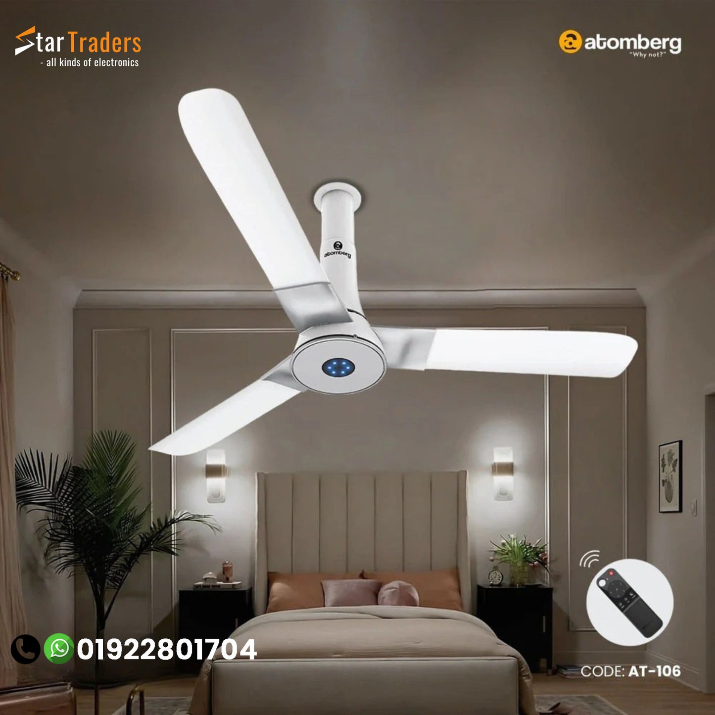 Atomberg Studio+ 48" 35W BLDC motor Energy Saving Anti-Dust Speed Indicator Light Ceiling Fan with Remote Control