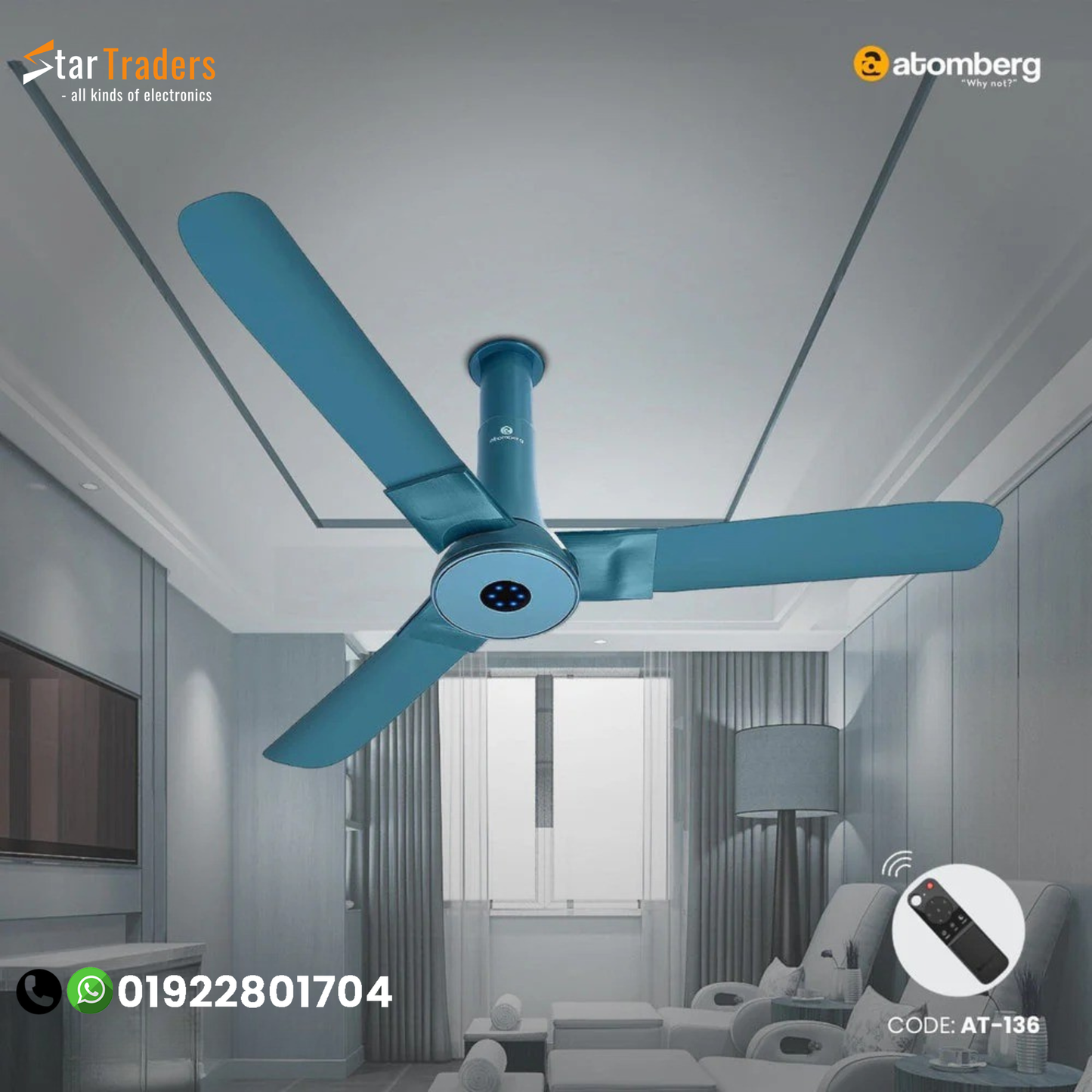 Atomberg Studio+ 48" 35W BLDC motor Energy Saving Anti-Dust Speed Indicator Light Ceiling Fan with Remote Control