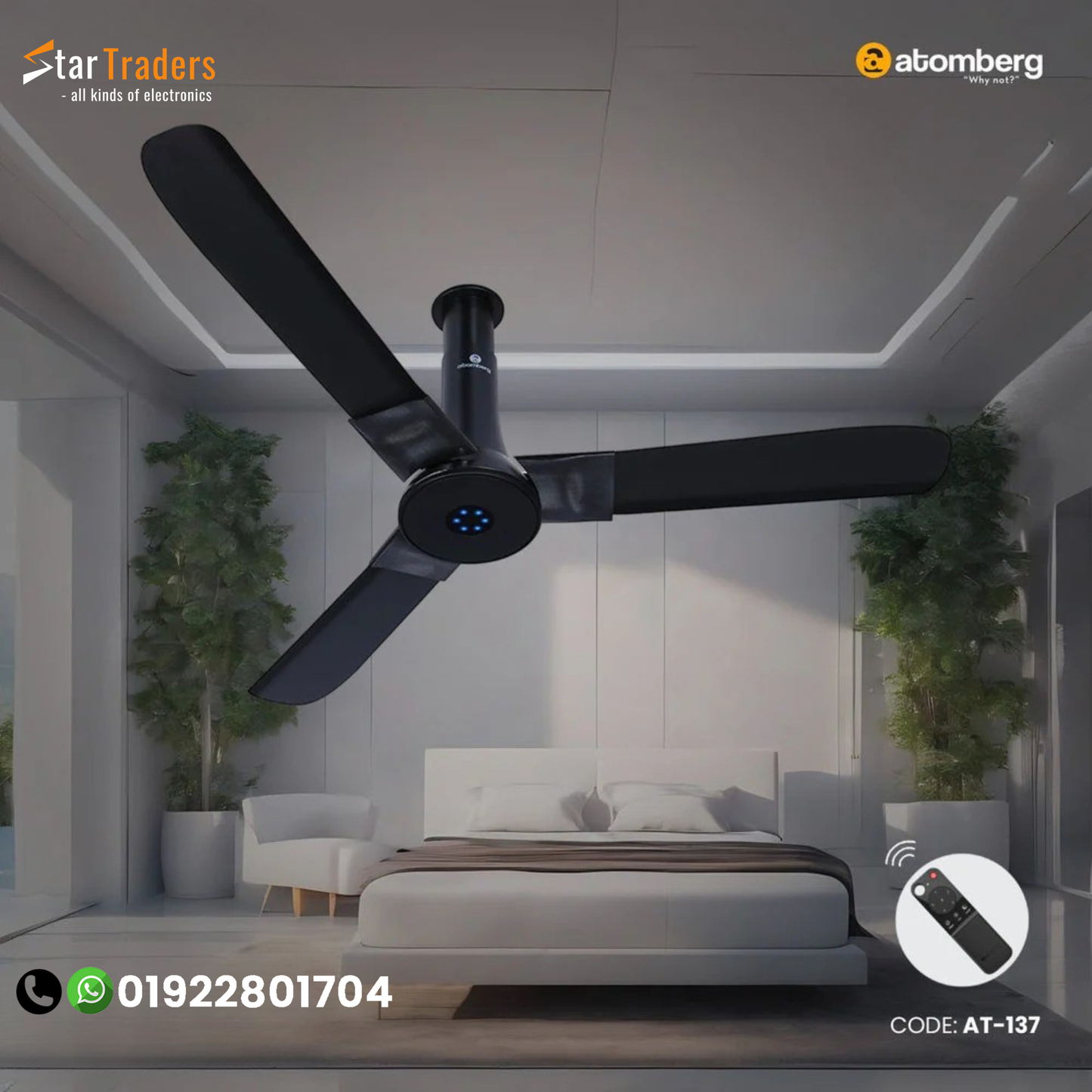 Atomberg Studio+ 48" 35W BLDC motor Energy Saving Anti-Dust Speed Indicator Light Ceiling Fan with Remote Control