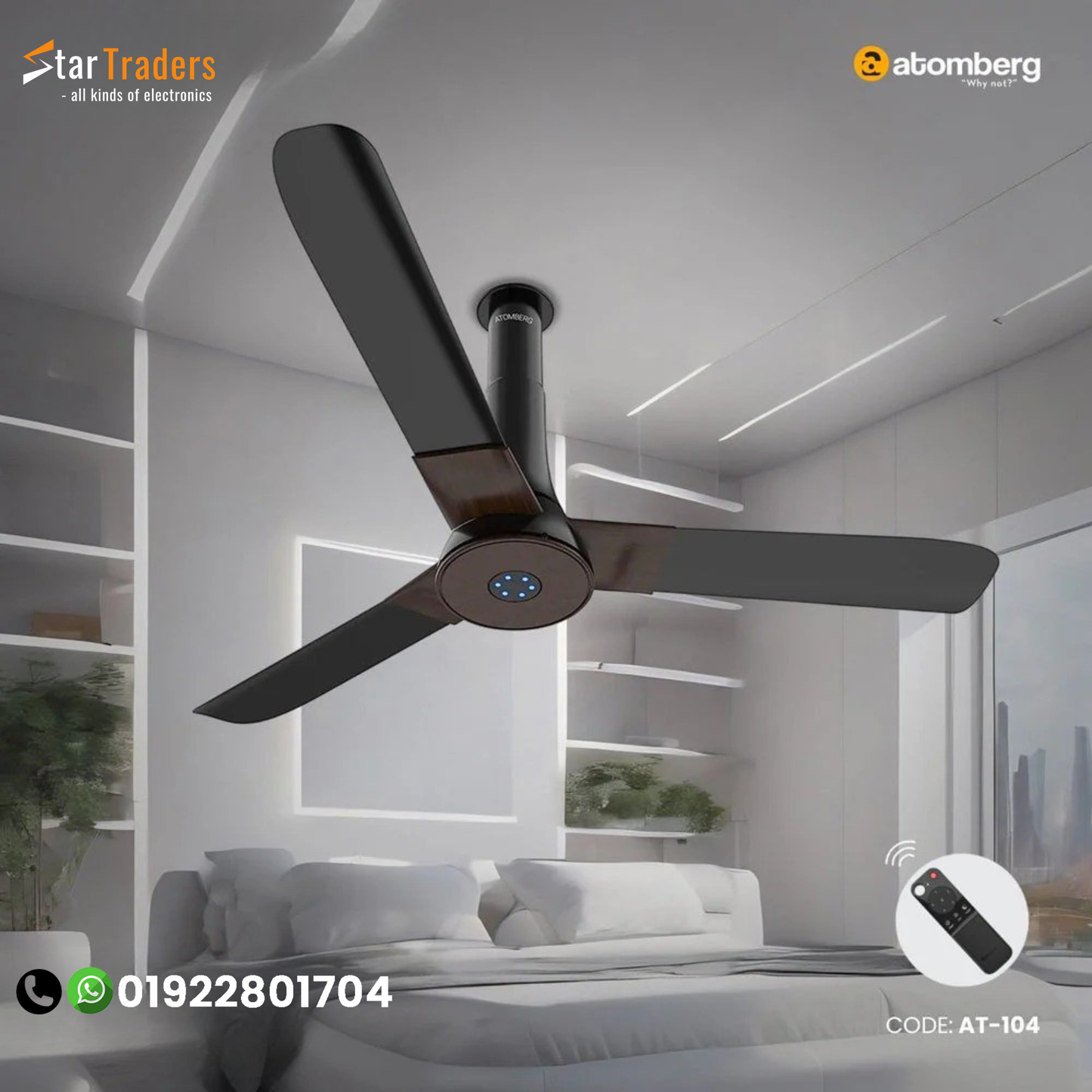 Atomberg Studio+ 48" 35W BLDC motor Energy Saving Anti-Dust Speed Indicator Light Ceiling Fan with Remote Control
