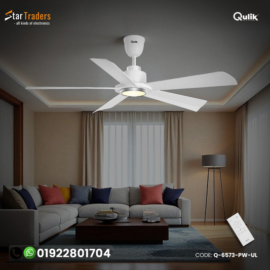 Qulik Quantom 56" Decorative Silent ABS Blade Remote Ceiling Fan (Pearl White) |Q-6573-PW