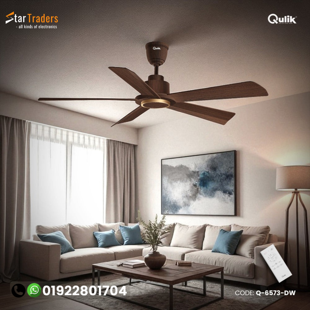 Quantom 56" Decorative Silent ABS Blade Remote Ceiling Fan (Dark wood)