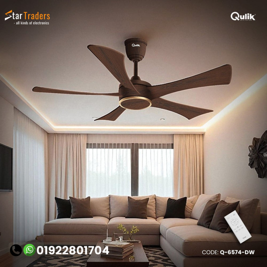 Qulik Falcon 53" Decorative Energy Saving BLDC Remote Control Ceiling Fan (Dark Wood) |Q-6574-DW-UL