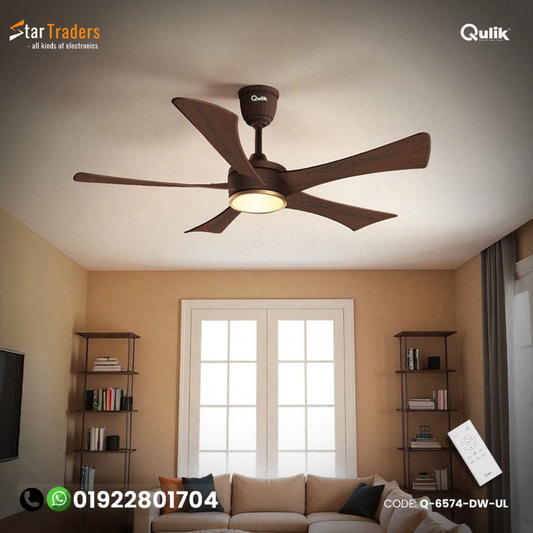 Qulik Falcon 53" Decorative Energy Saving BLDC Remote Control Ceiling Fan (Dark Wood) |Q-6574-DW-UL