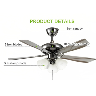 Breezelux Alpha 52 Inch Artistically Crafted Traditional Design Under Light Remote Ceiling Fan (Chrome) - BL-1079