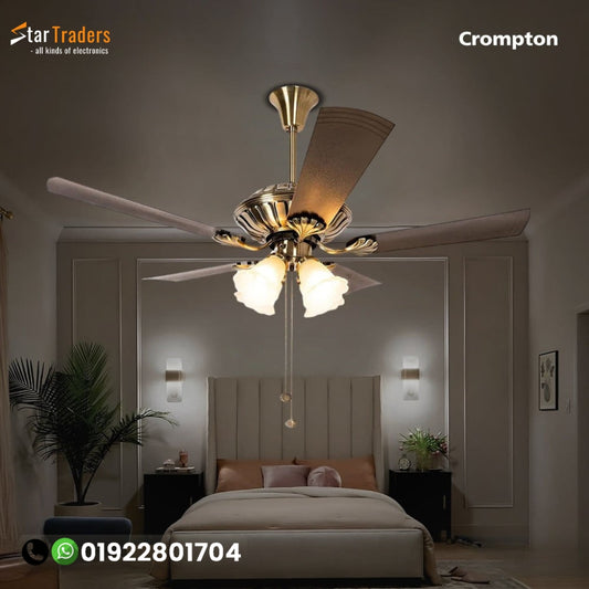 Crompton Jupiter 48" Decorative Ceiling Fan with Lights (Antique Brass