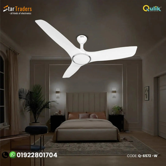 Qulik Aerovane 52" Modern Decorative Silent ABS Blade Remote Ceiling Fan (White Wood) Q-6572-WW