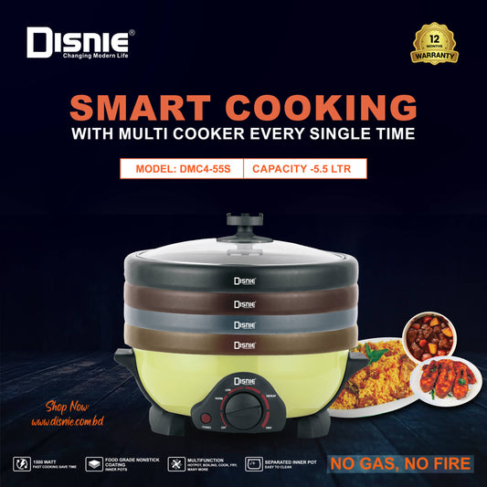 Disnie Electric Multi Curry Cooker With 4 Pots 4 Lids- 5.5 Ltr