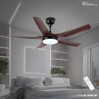 Breezelux Alpha 54 Inch Modern Decorative Silent ABS Blade Underlight With Remote Ceiling Fan (Dark Wood) - BL-3000-BK