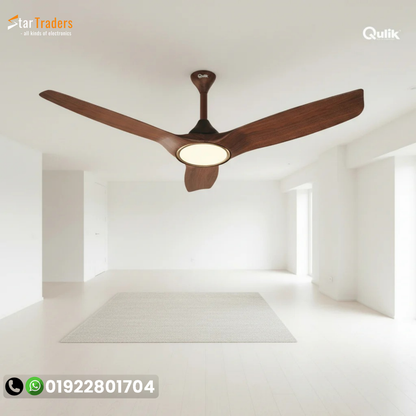 Qulik Aerovane 52" Modern Decorative Silent ABS Blade Remote Under Light Ceiling Fan (Dark Wooden) Q-6572-DW-UL