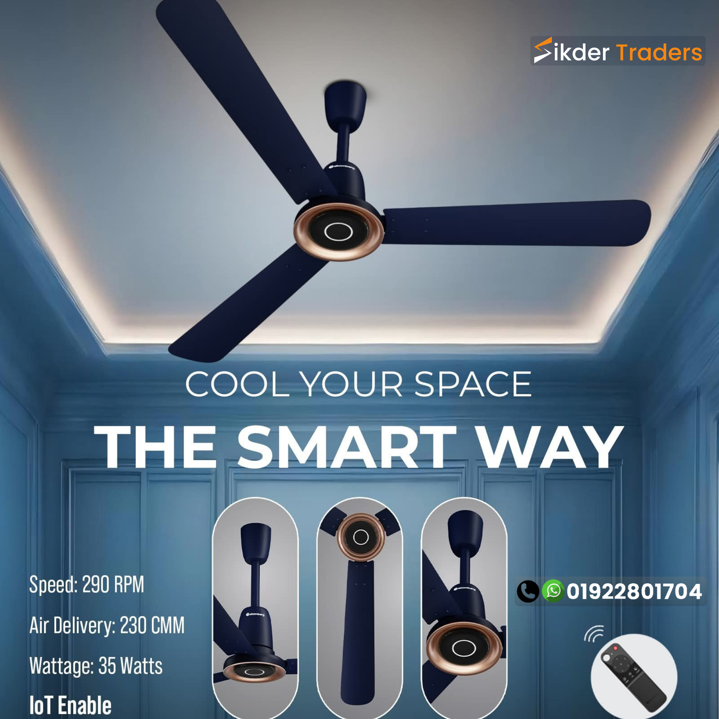 Atomberg Studio Nexus Smart 1400mm BLDC Ceiling Fan with IoT & Remote Control (Ritz Blue) | AT-148