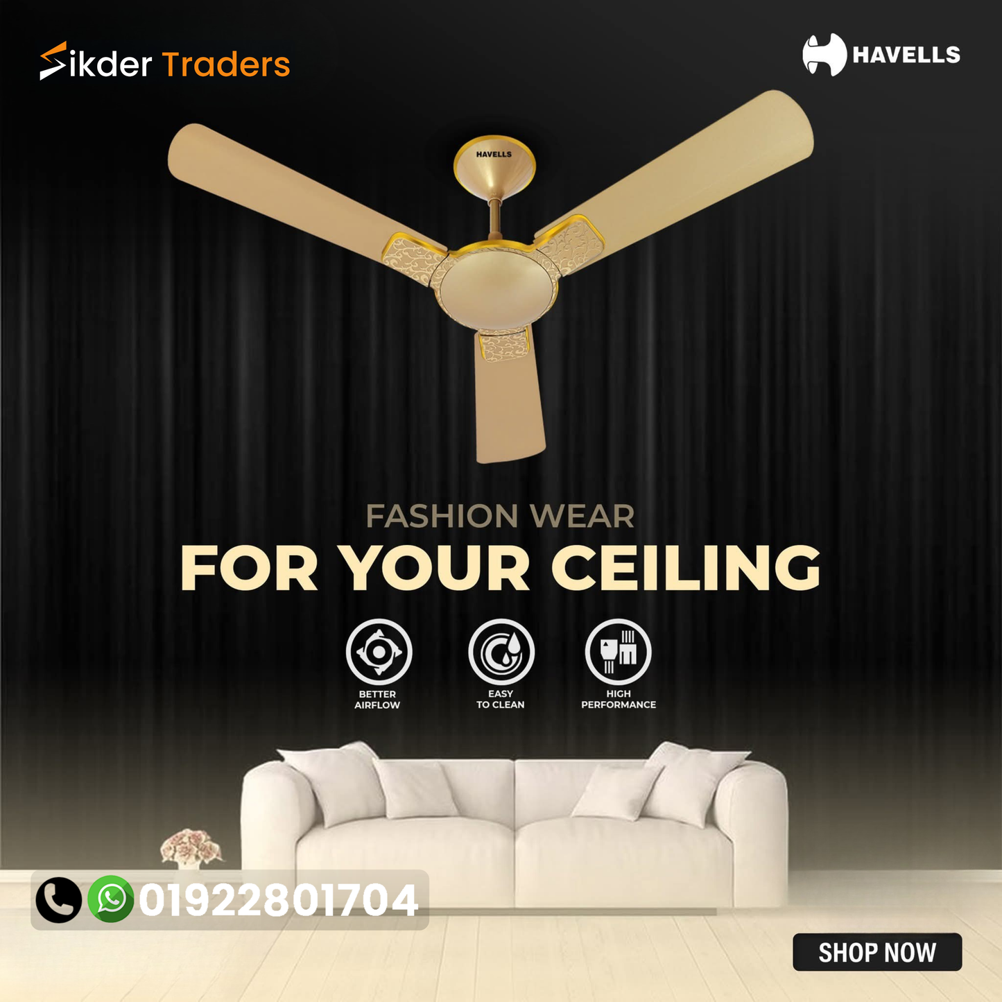 Havells 56 inch Enticer Hues - Gold