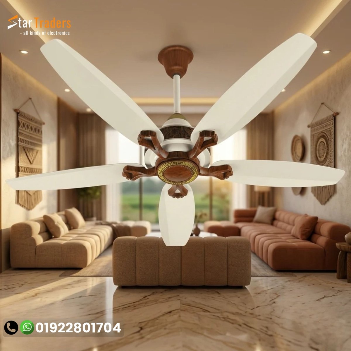 56" inch 5 Blade Off White Wood  Ceiling Fan