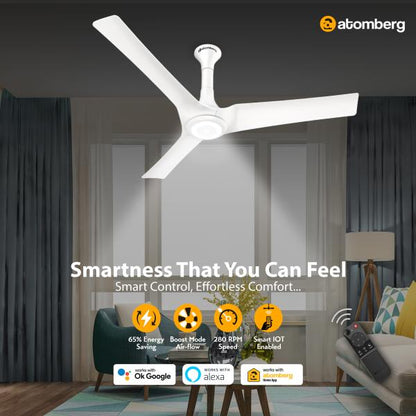 Atomberg Aris Starlight 48" Silent  BLDC Motor With Smart IoT and IR Remote Ceiling Fan