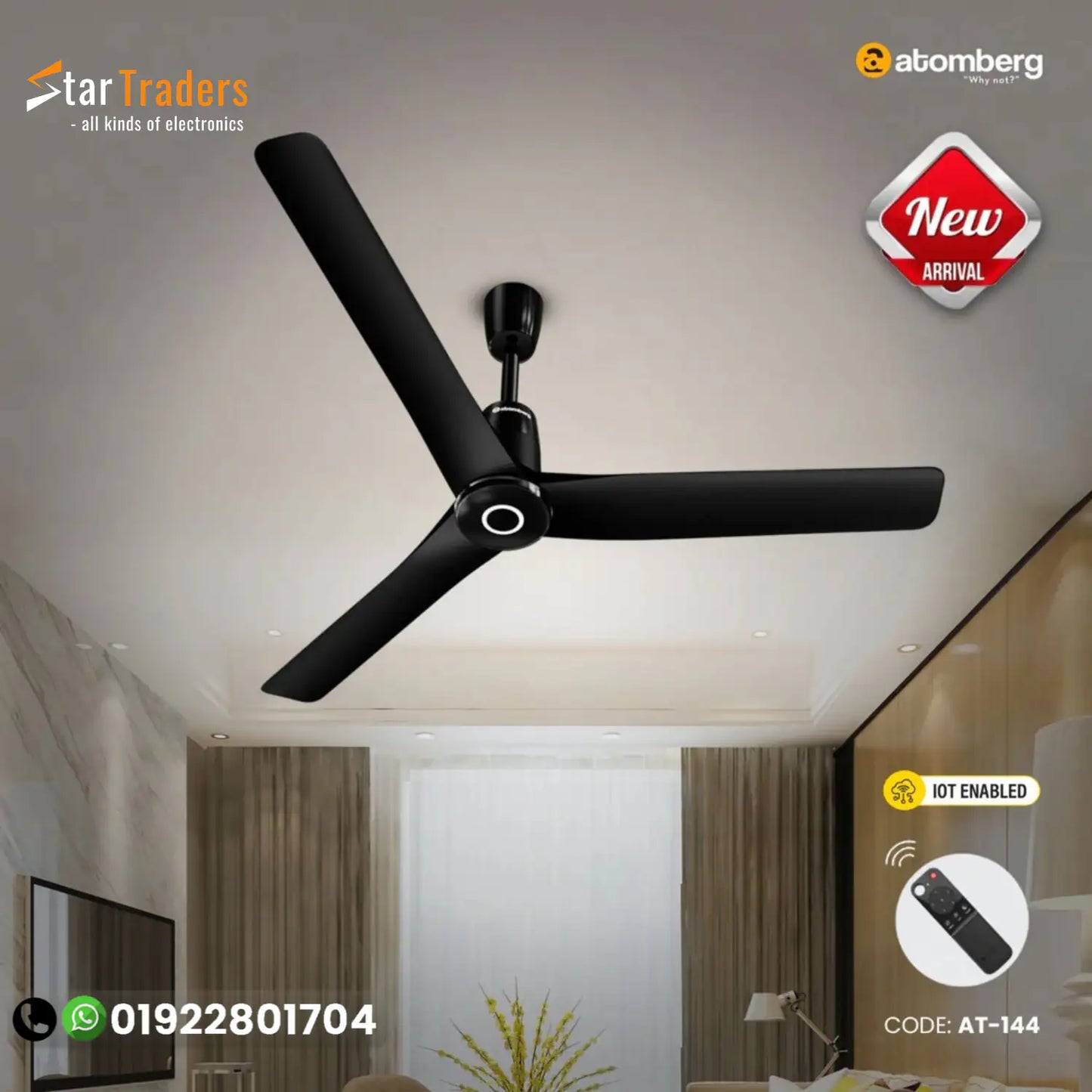 Atomberg Aris Contour Smart 48" BLDC Ceiling Fan (Midnight Black)