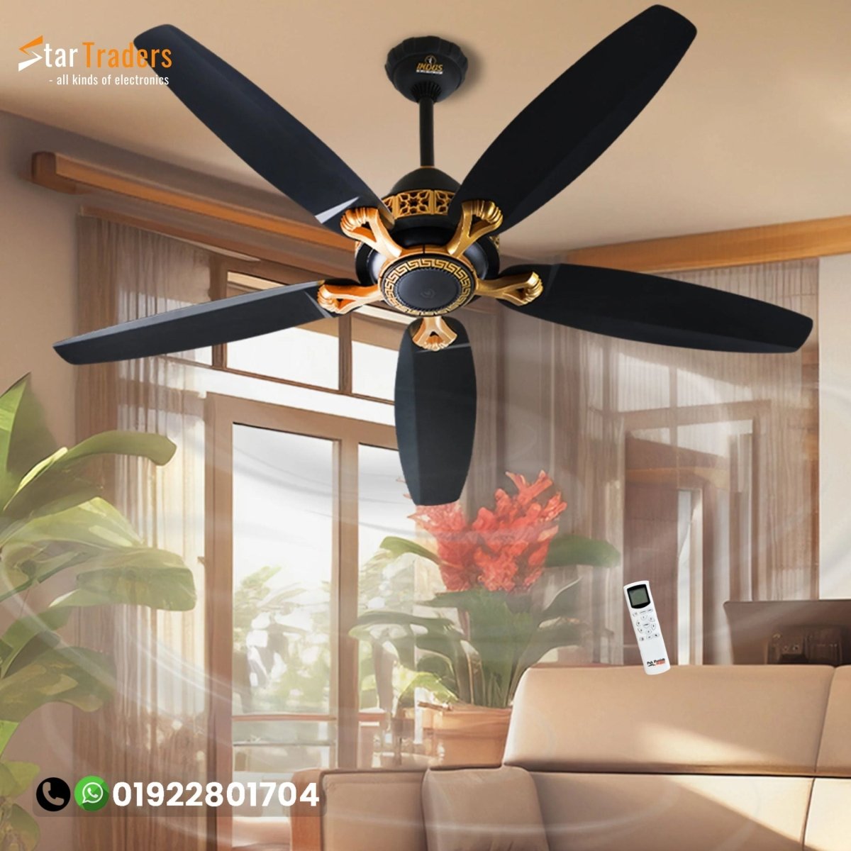 56" Inch 5 Blades Matt Black Remote Control Ceiling Fan