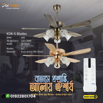 KDK 5 Blades 52″ Ceiling Fan - Golden