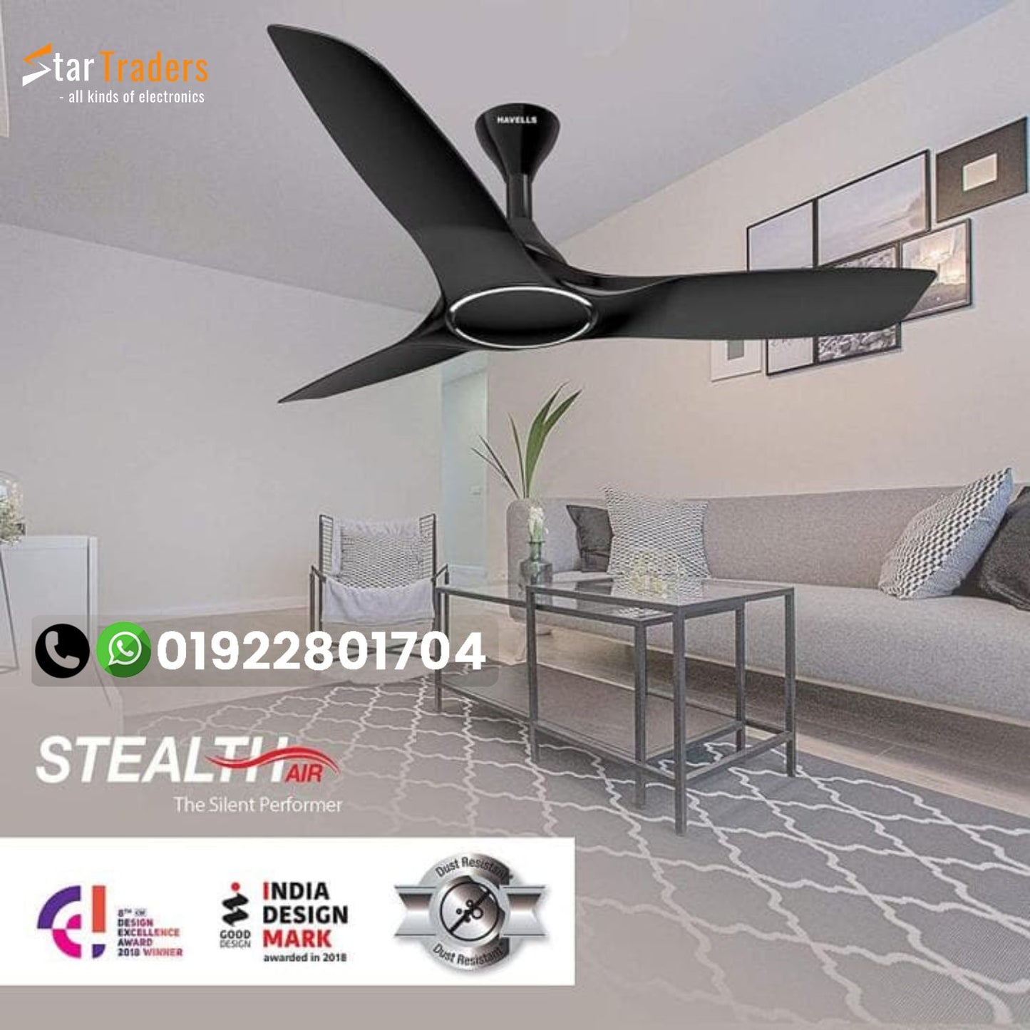 Havells Stealth Air Ceiling Fan – Metallic Black