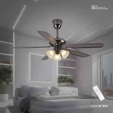 Breezelux Alpha 52 Inch Artistically Crafted Traditional Design Under Light Remote Ceiling Fan (Chrome) - BL-1079