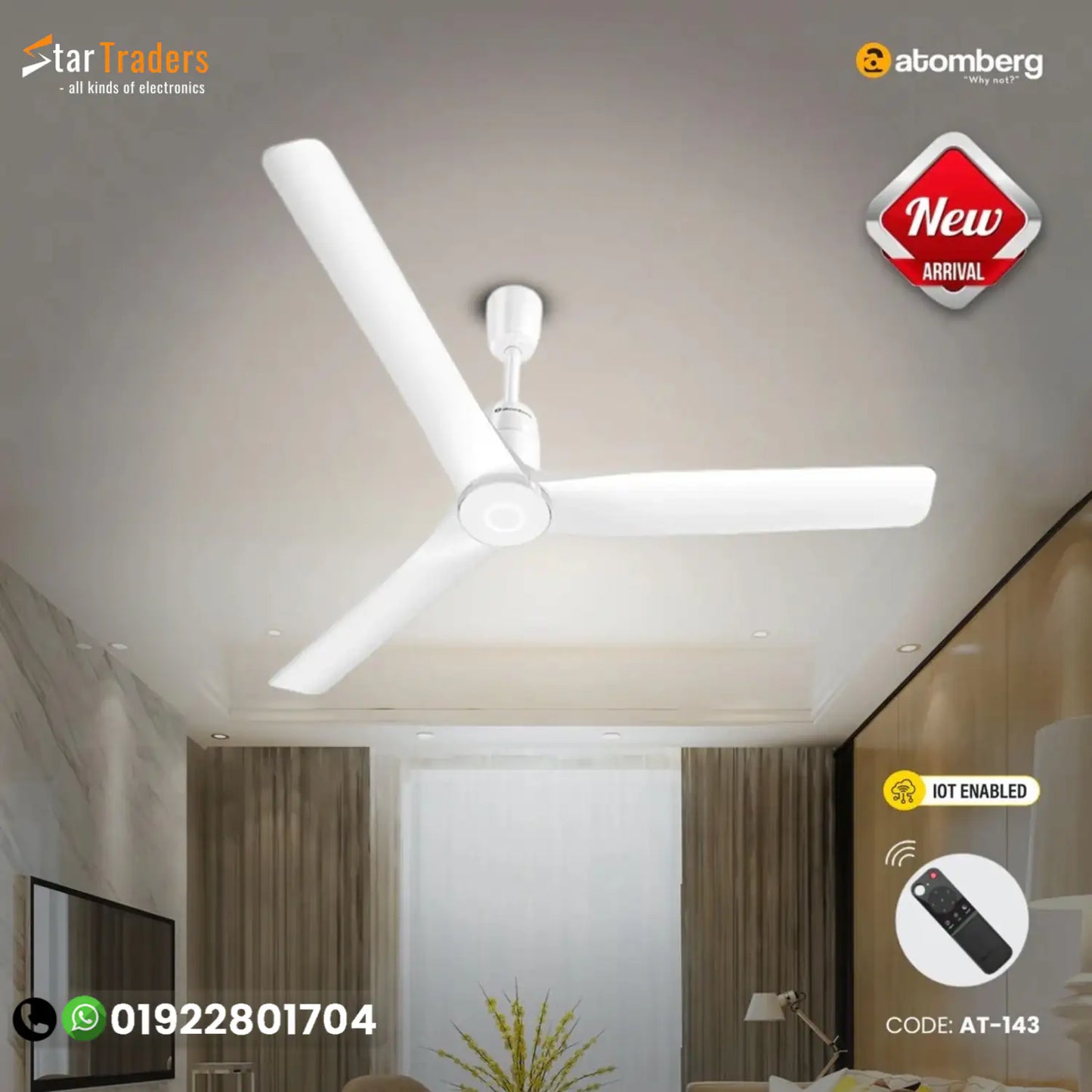 Atomberg Aris Contour Smart 48" BLDC Ceiling Fan (Marble White)