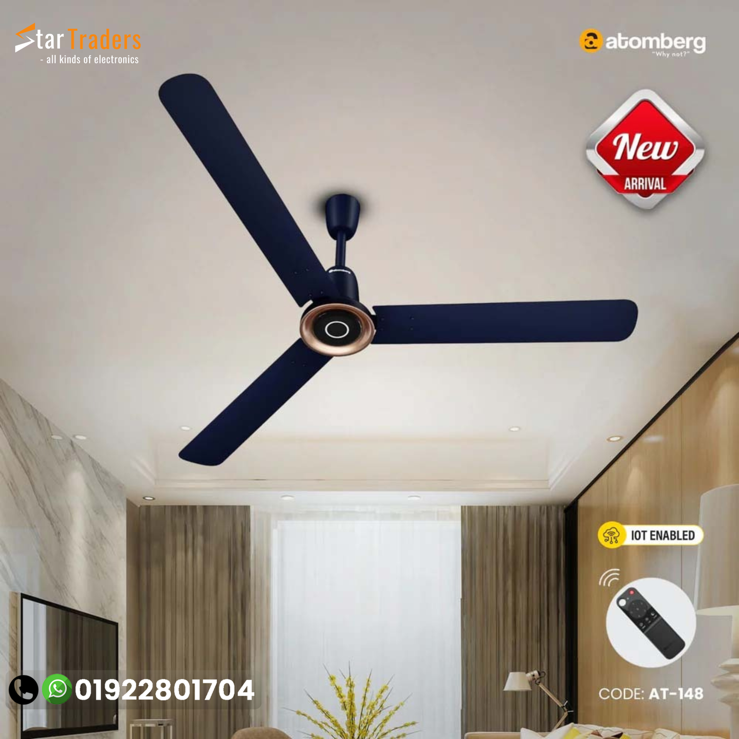 Atomberg Studio Nexus Smart 1400mm BLDC Ceiling Fan with IoT & Remote Control (Ritz Blue) | AT-148